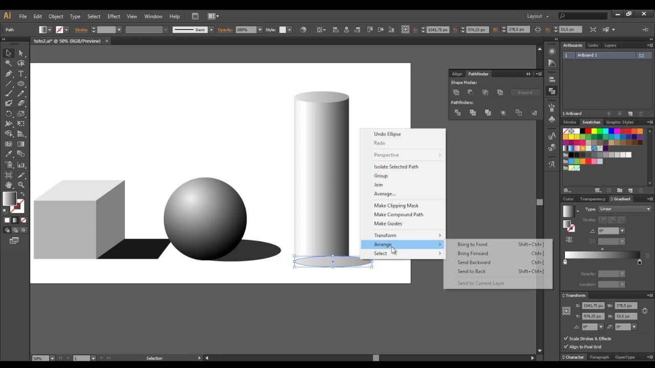 Creación de Cilindro y Cono en illustrator, Buscatrazos y Enviar objetos adelante o atrás
