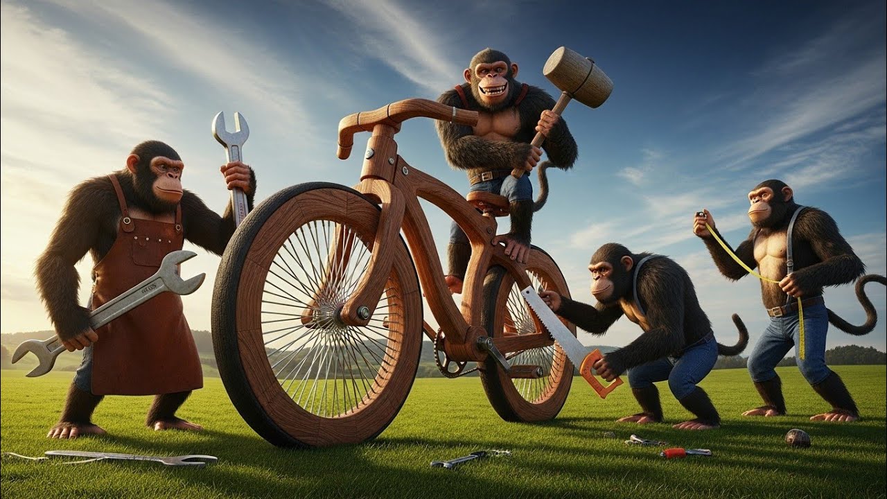 Monkey Wood Workshop 🐒 | बंदर ने बनाई लकड़ी की साइकिल (Wooden Bicycle Making) 🚲🔥