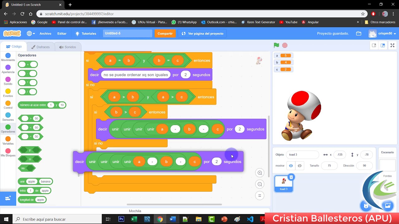 ordenar 3 numeros en forma decreciente en Scratch