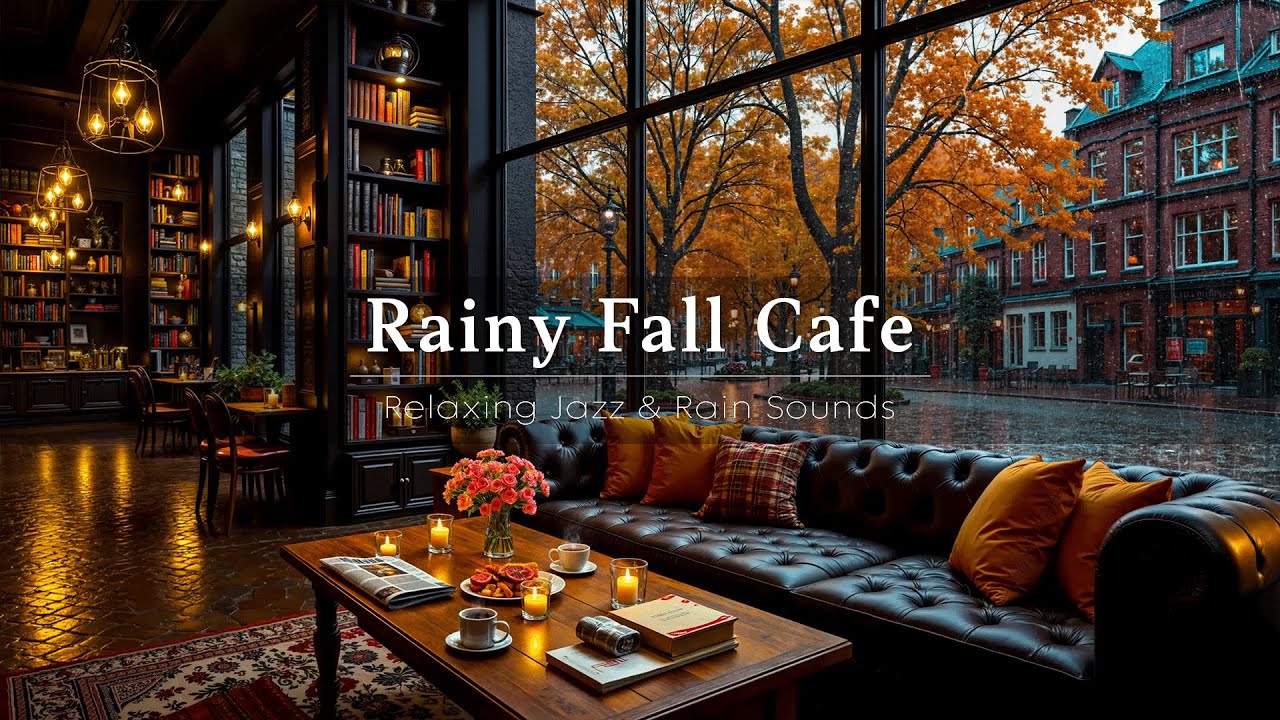 Warm Fall Jazz in Rainy Coffee Shop Ambience 🍁 Soothing Piano Jazz Music for Stress Relief & Relax