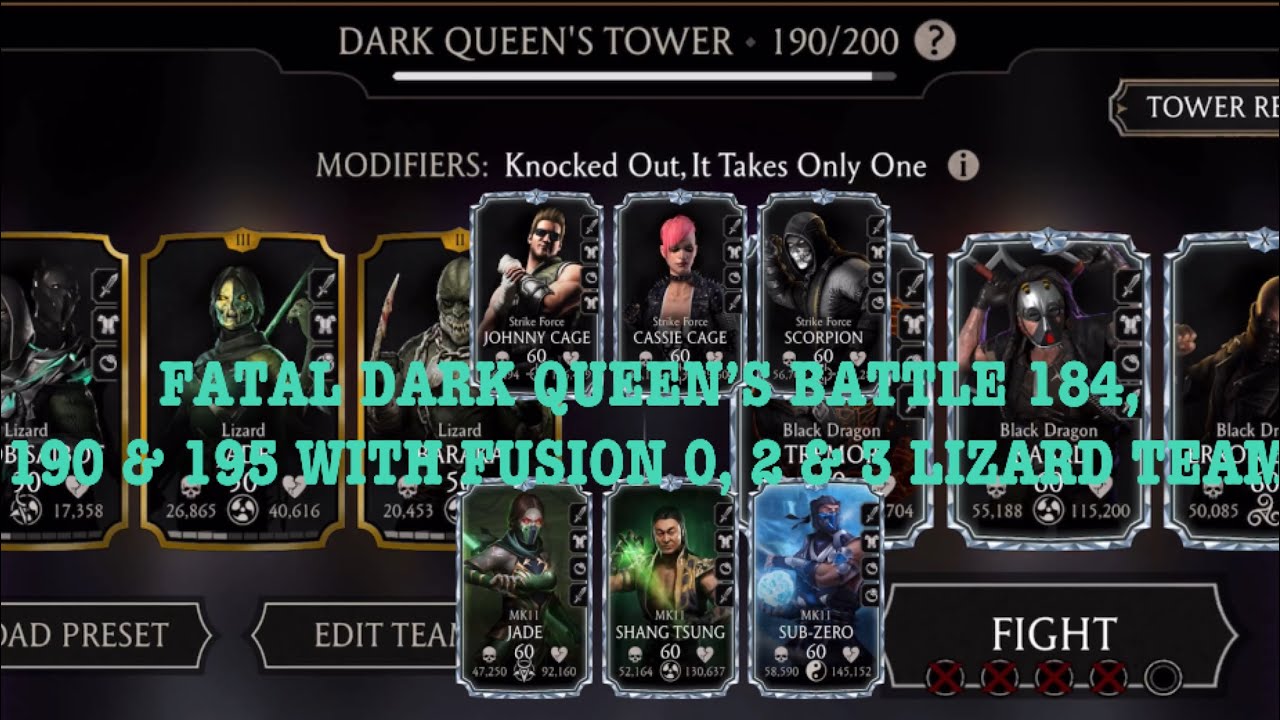 Fatal Dark Queen’s Tower Battle 184, 190 & 195 with Low Fusions Lizard Team