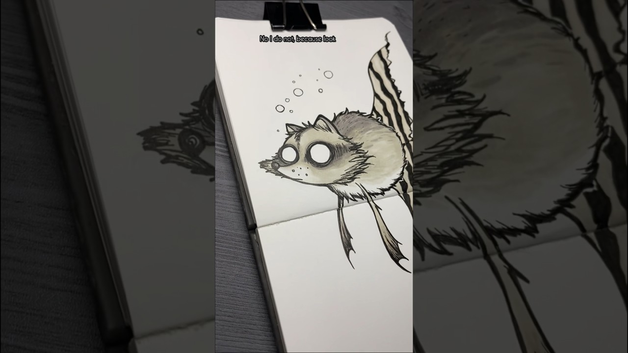 Fear not, mermaid raccoon has been added to the redraw list 🖤 #darkartober2023 #raccoon #art