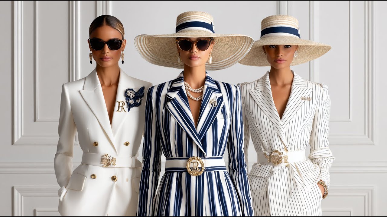 Коллекция Ralph Lauren весна-лето 2026 | Образы в прибрежных темно-синем, белом и верблюжьем цвет...