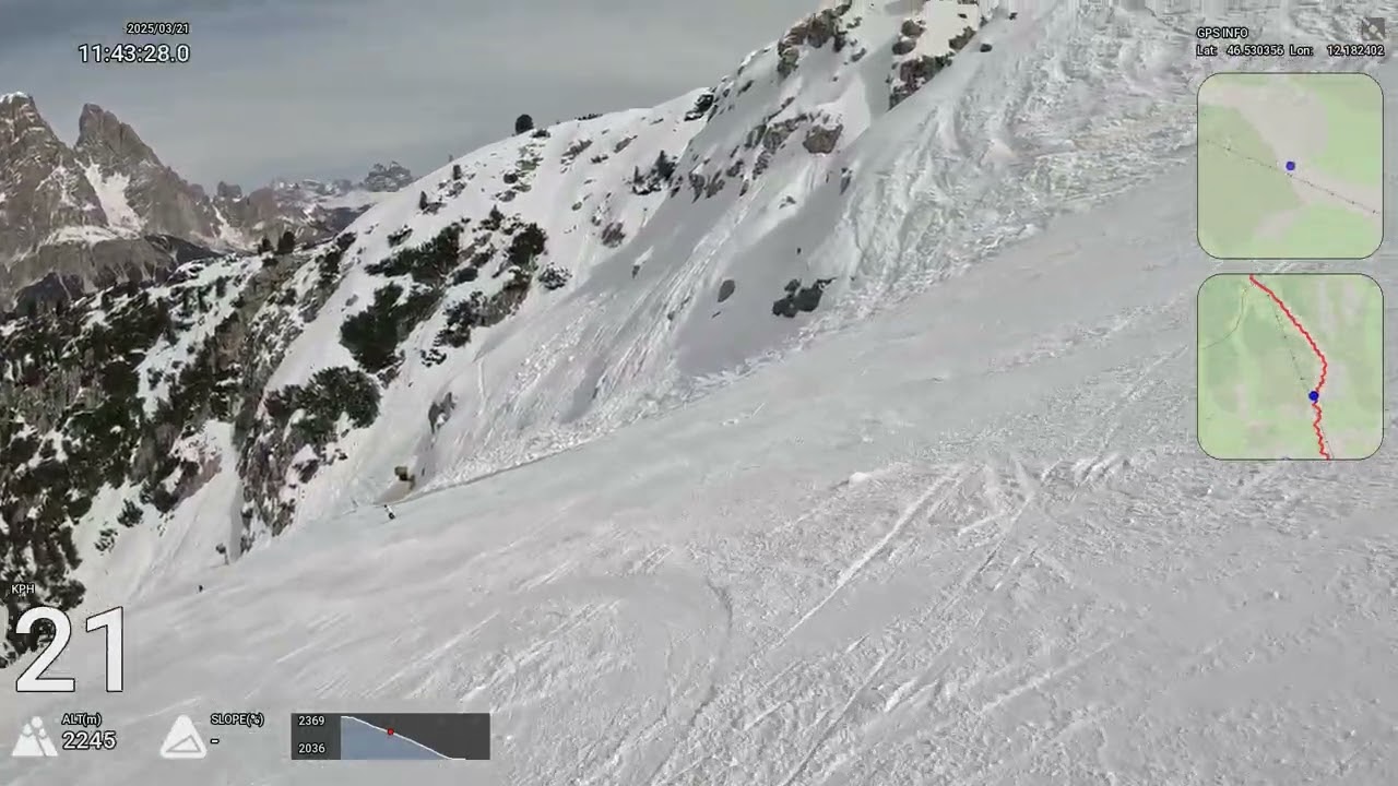 Skiing Canalone Franchetti (63, black) - full descent - Faloria, Cortina d'Ampezzo, Italy