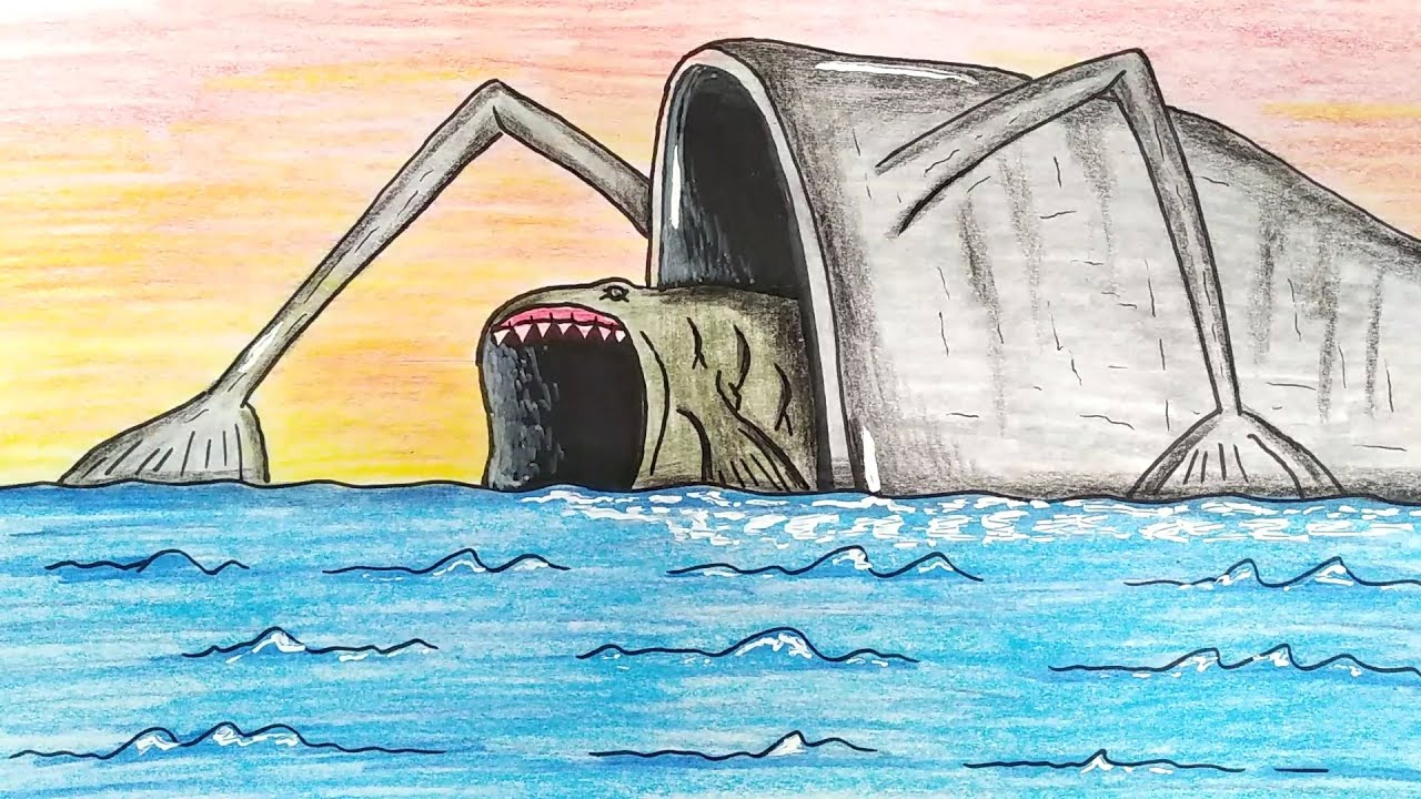 How to draw Sea Eater attacking Bloop