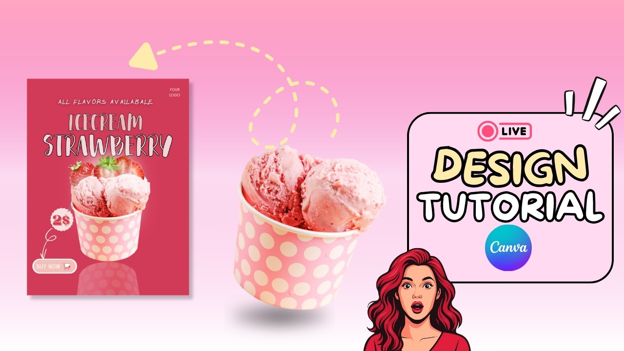 بث مباشر tutorial| تصميم فلاير آيس كريم 🍦إعلاني احترافي بإيستخدام كانفا