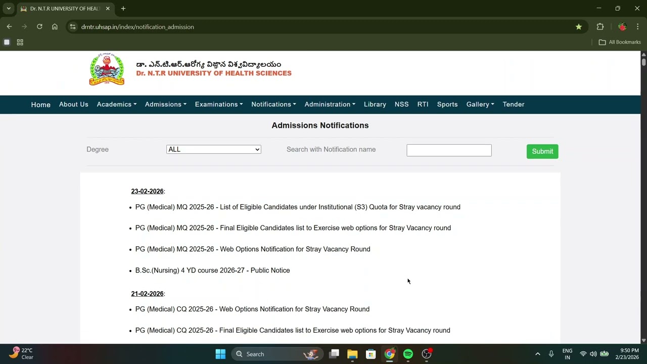 DR NTR UNIVERSITY 2025 Bpt Bsc mlt Paramedical 3rd Phase Web Options | DR NTR UNIVERSITY 2025