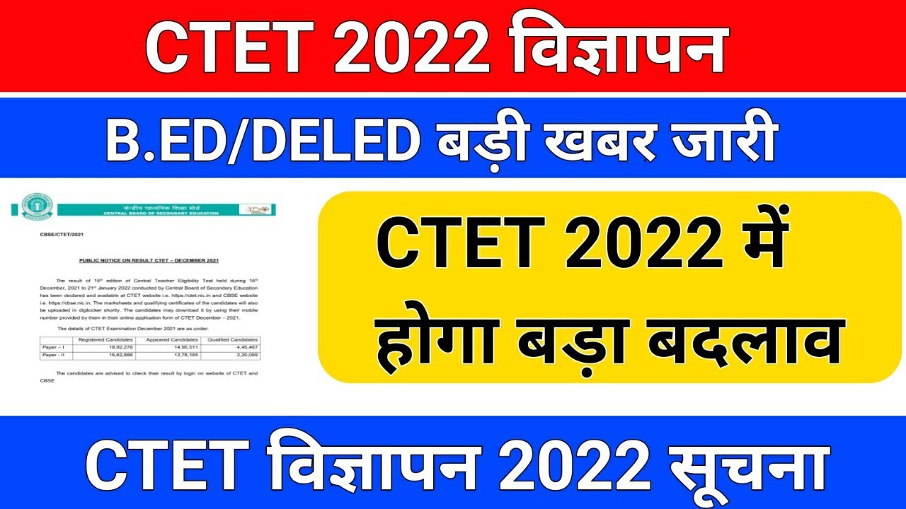 CTET 2022 विज्ञापन /ctet 2022 notification major changes/ctet 2022/ctet 2022 notification date