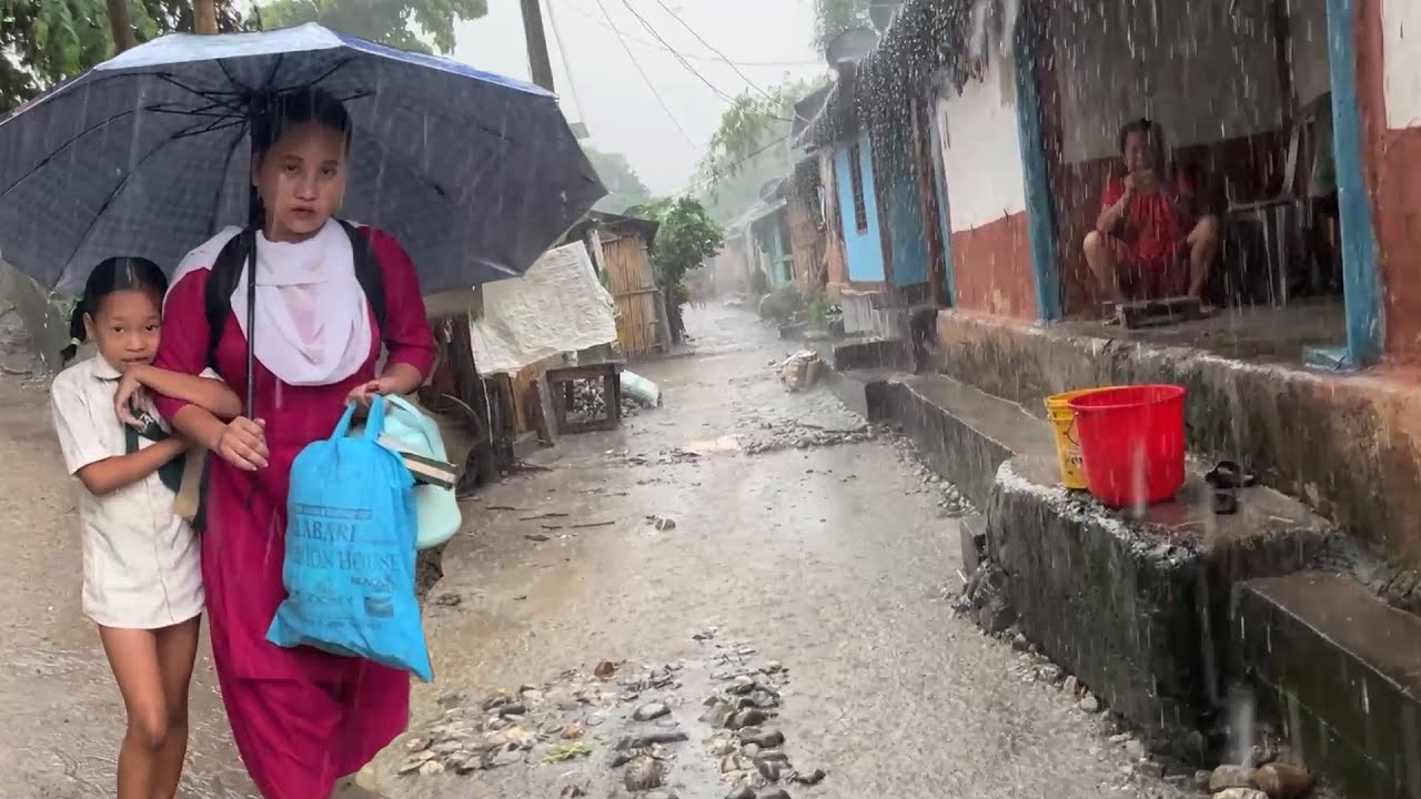 Super Heavy Rain-Relaxing Rain Walk in Nepal Remote Village