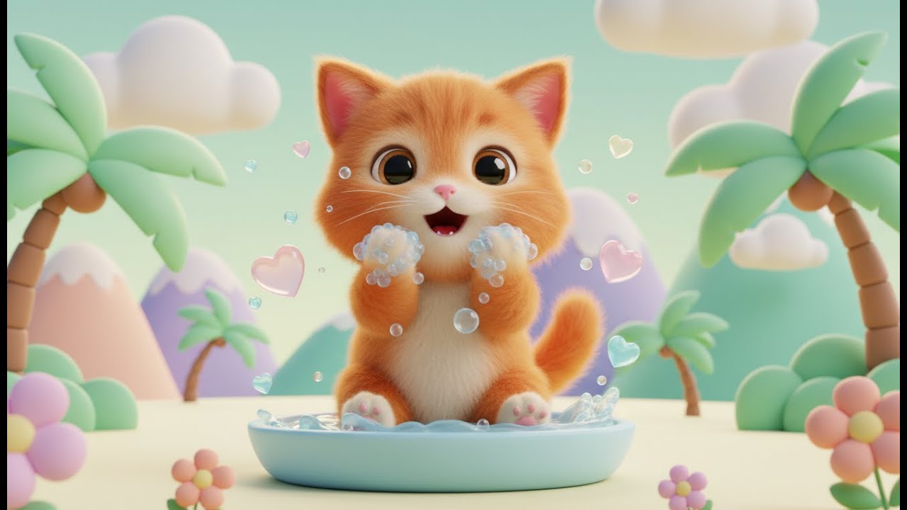 Kätzchen wäscht sein Gesicht 🐱💦 | Kinderlied über Hygiene | Lustiges Lied für Kinder