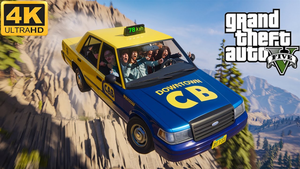 GTA 5 Taxi Falls from Mountain Peak with Passengers in Epic Chaos!