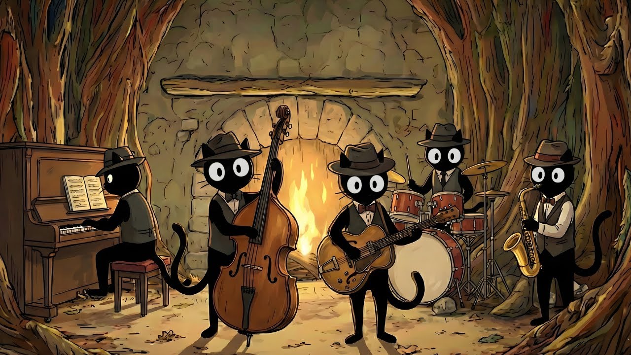 Black Cats Secret Hideaway: Deep & Uplifting Jazz for Comfortable Focus by the Fireplace