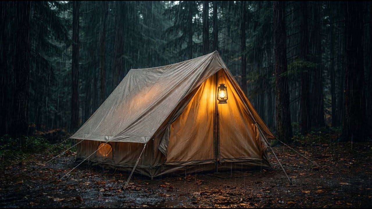 Gentle Heavy Rain on Tent at Dark Night 🌧️ Cozy Camping Ambience for Deep Sleep & Insomnia Relief
