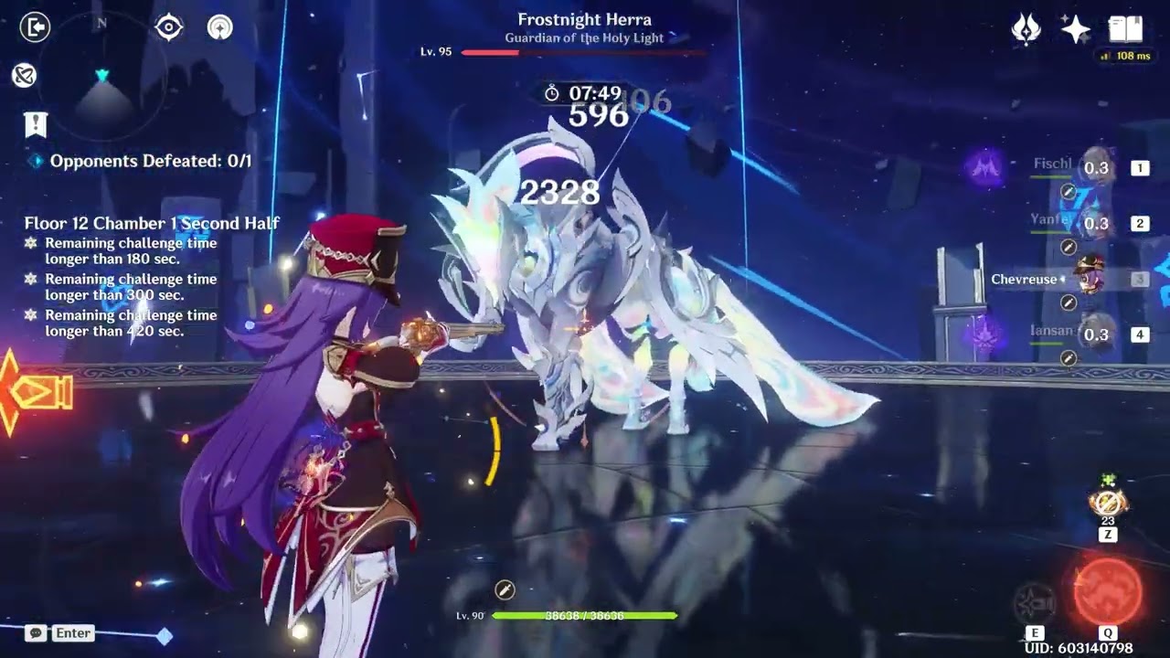 Spiral Abyss Feb 2026, Frostnight Herra, 4-stars clear improved. (Fischl, Yanfei, Chevreuse, Iansan)