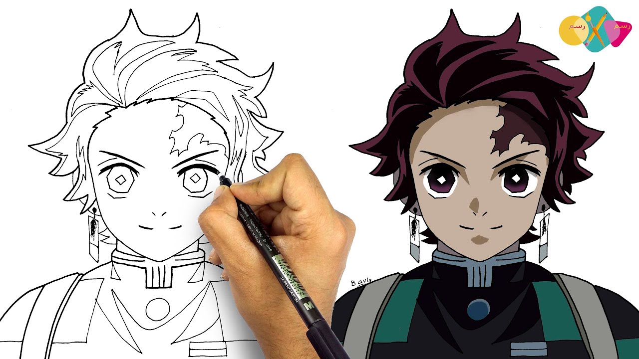 كيف ترسم انمي قاتل الشياطين || تعلم رسم تانجيرو كامادو| خطوة بخطوة للمبتدئين