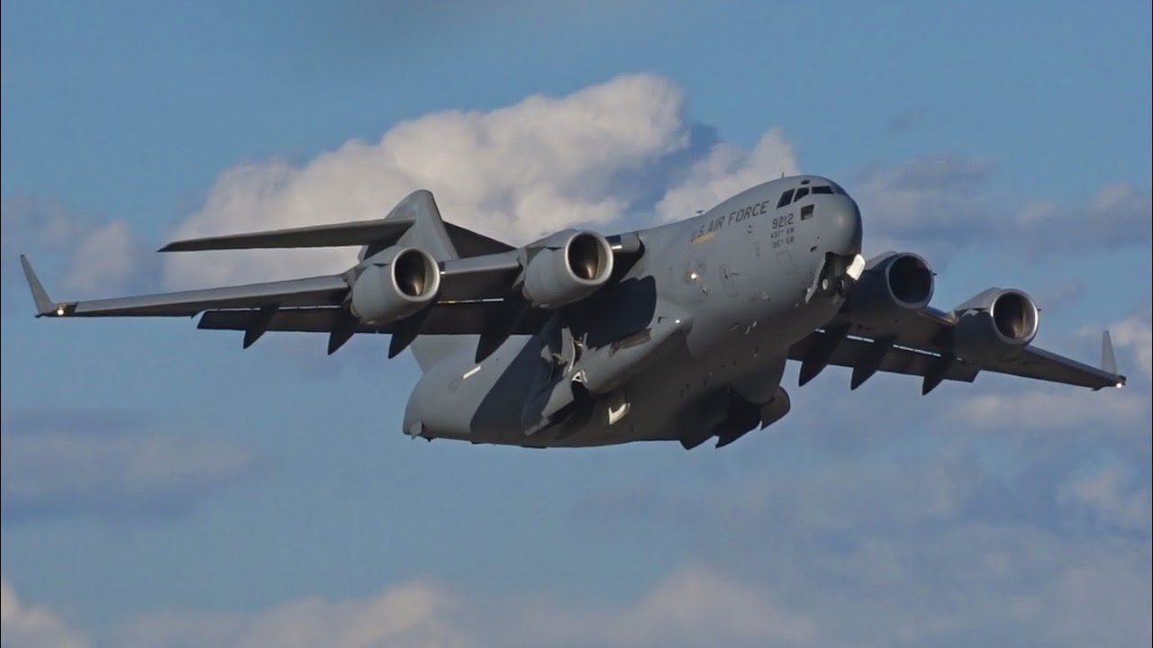 *Aborted takeoff !!!* U.S. Air Force Boeing C-17 Globemaster landing & takeoff at Geneva/GVA/LSGG