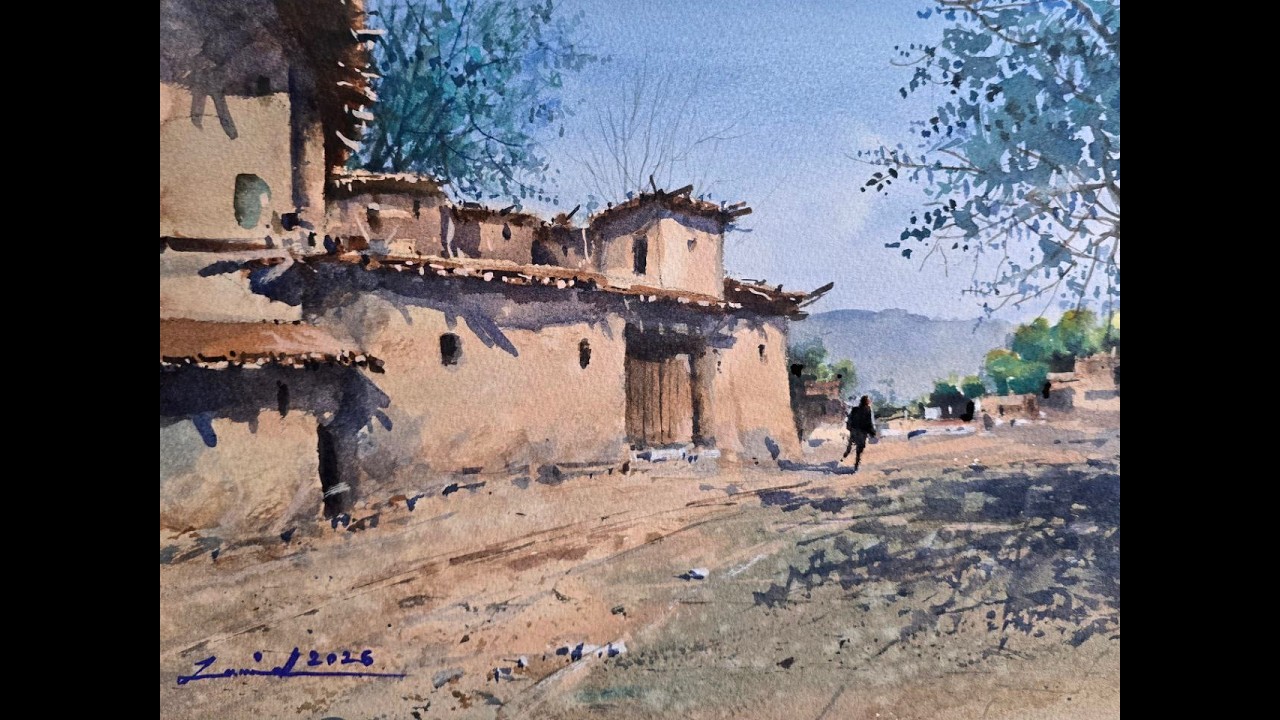 How to paint a Sunlit Village Street in Watercolor
