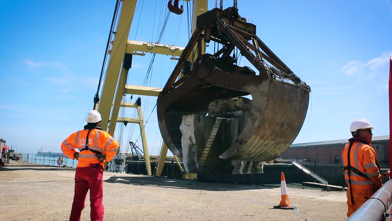 Marine demolition of 4000+ tonnes of reinforced concrete using diamond wire sawing at Dover Harbour