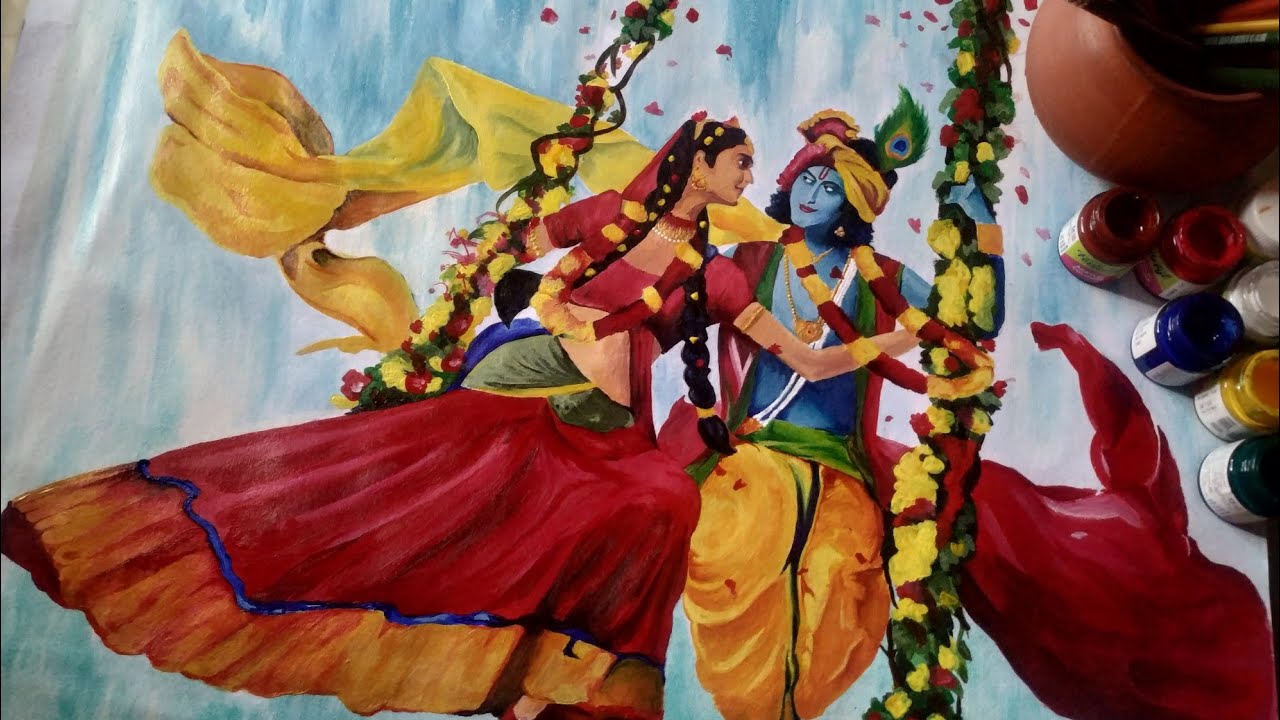 Radha Krishna painting || Acrylic painting ||Radha Krishna BGM