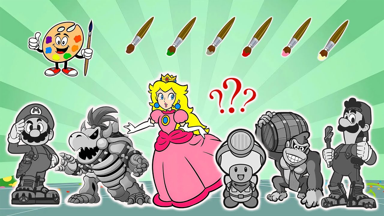 Color Challenge: Help Mario, Luigi, Bowser, Donkey Kong, and Toad with the Right Paint | Challenge