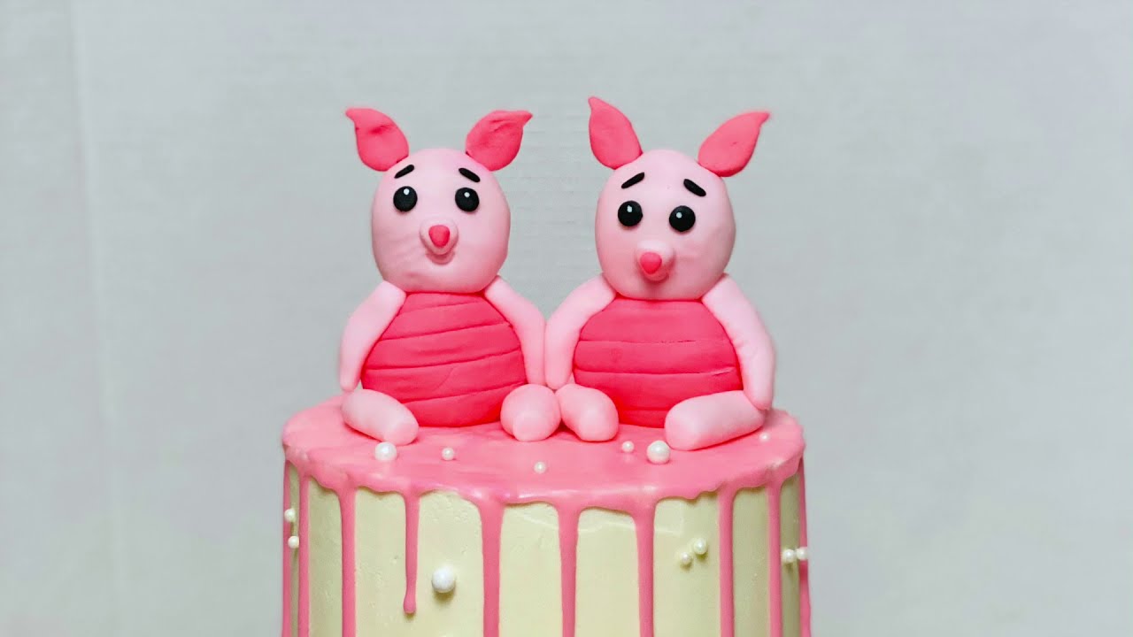 WINNIE THE POOH CAKE | PIGLET CAKE TUTORIAL| PINK DRIP CAKE