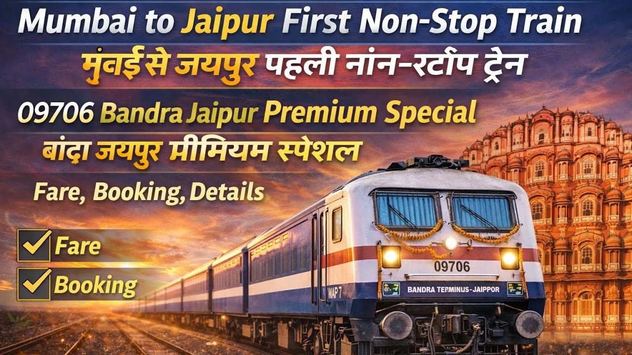 Mumbai to Jaipur First Non-Stop Train | 09706 Bandra Jaipur Premium Special | Fare, Booking, Details