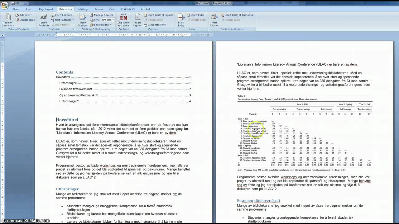 Innholdsfortegnelse og figurliste i Word