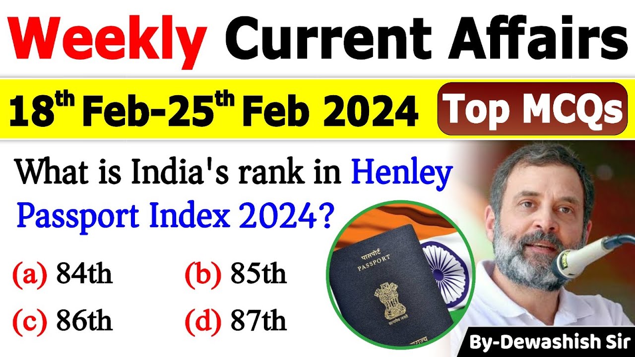18th Feb to 25th Feb 2024 Current | February 2024 Weekly MCQs Current Affairs | current affair 2024