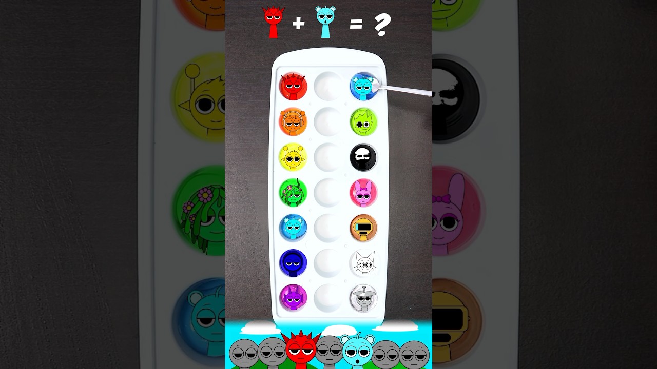 Guess the color of the character and the horror character 💀Color mixing Sprunki #satisfying #sprunki