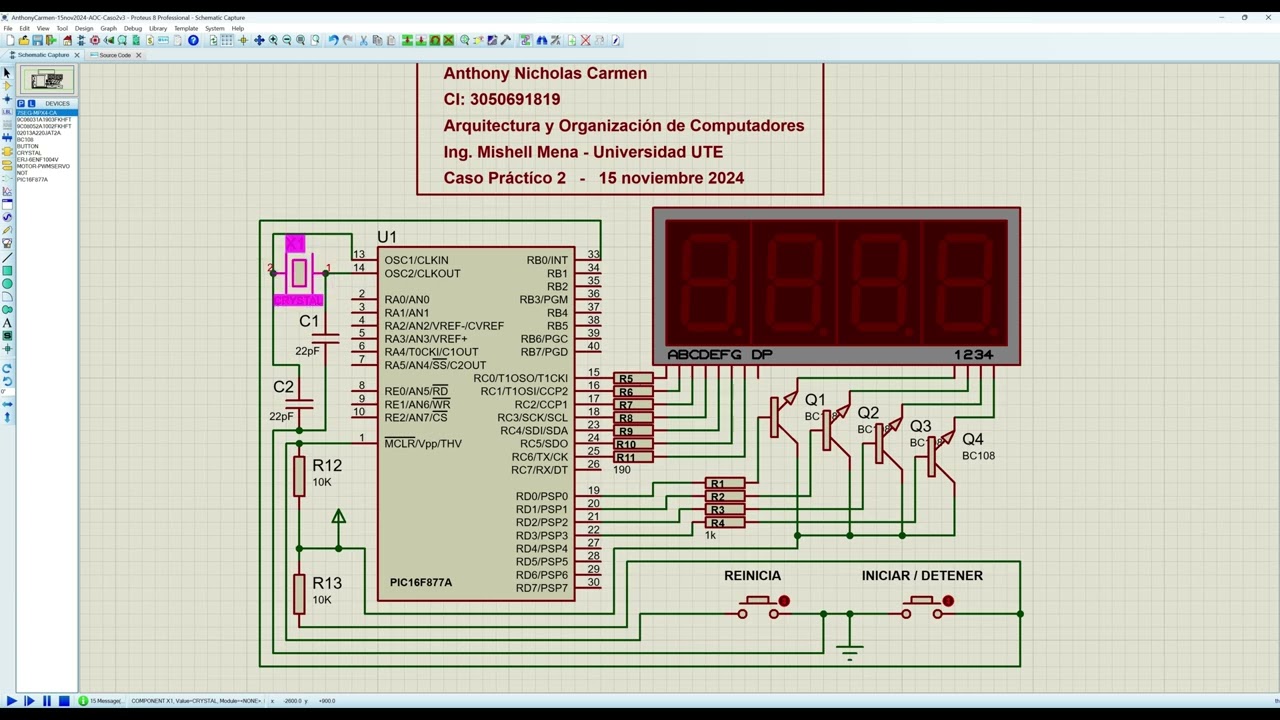 Multiplexación e interrupciones en un PIC16F877A - display 7 segmentos de 4 dígitos