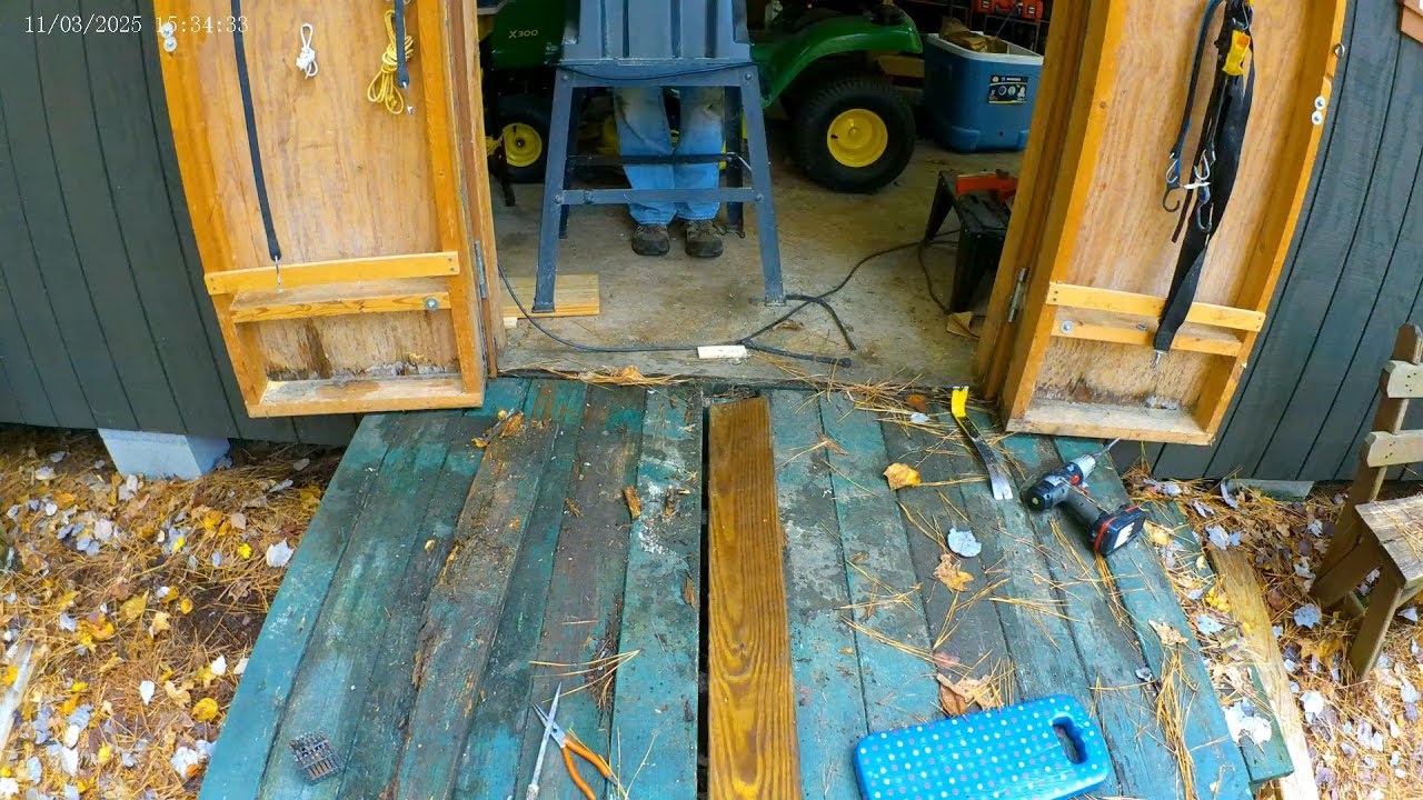 Replacing deck boards and placing rock landscaping around pond dock Home Chores 48