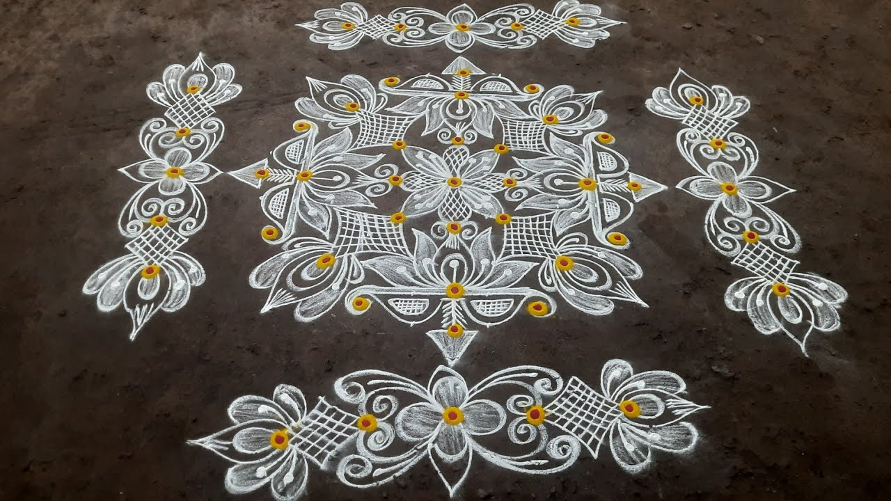 Sriramanavami special lotus rangoli with side border design//festival muggulu 