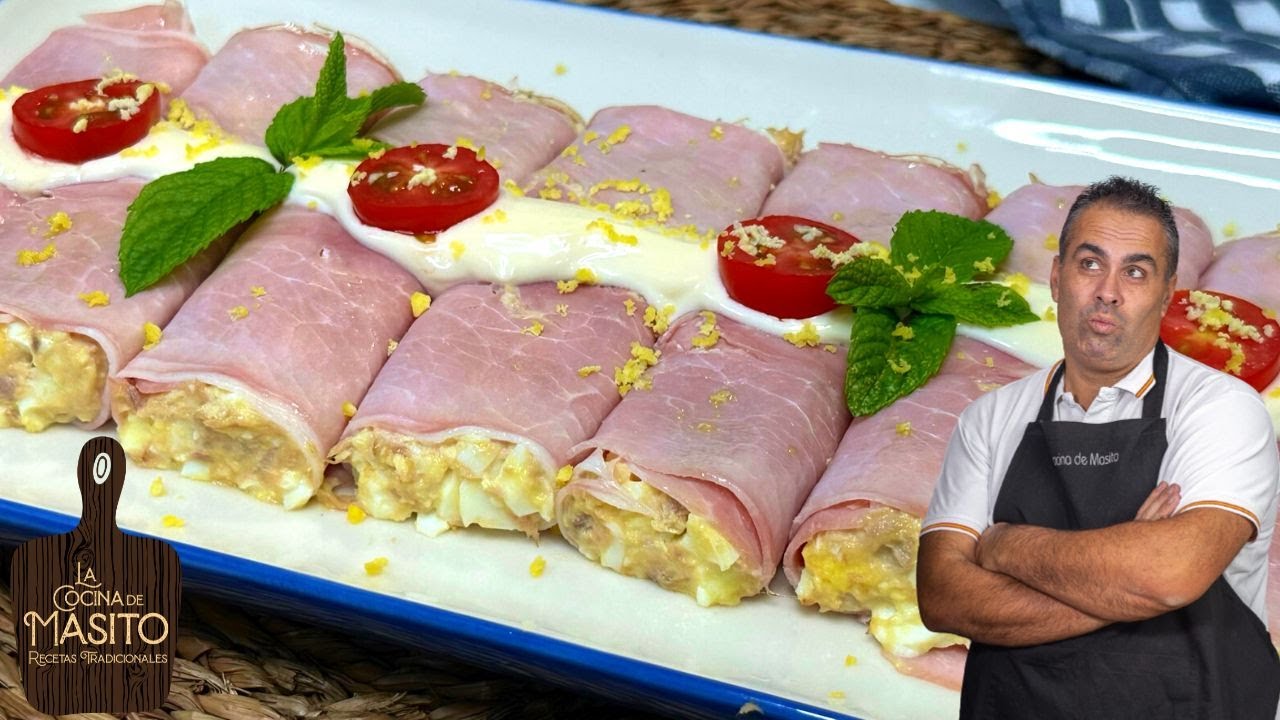 Canelones de jamón cocido con huevo y atún . LISTOS EN POCO TIEMPO