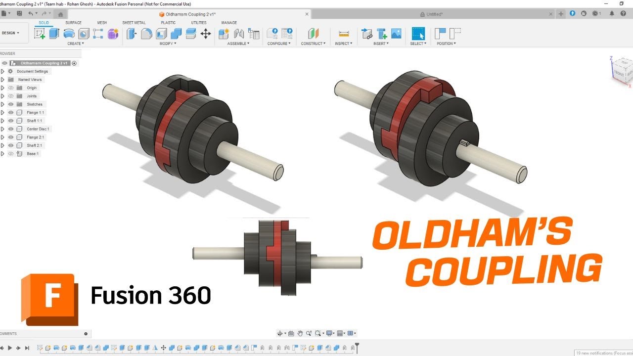 How to Design Oldham's Coupling in Autodesk Fusion 360 | Mechanism Designing Tutorial
