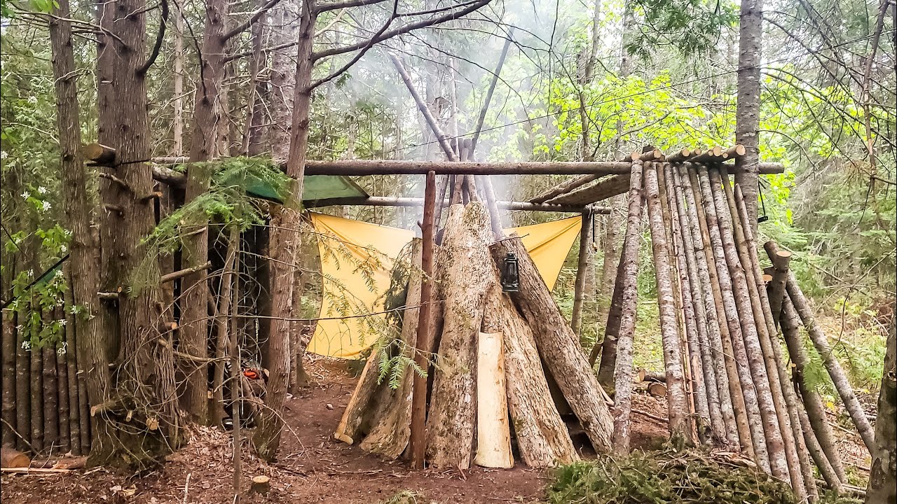 Tipi Smokehouse Build at a Bushcrafter Camp & Smoking Salmon in the Wild