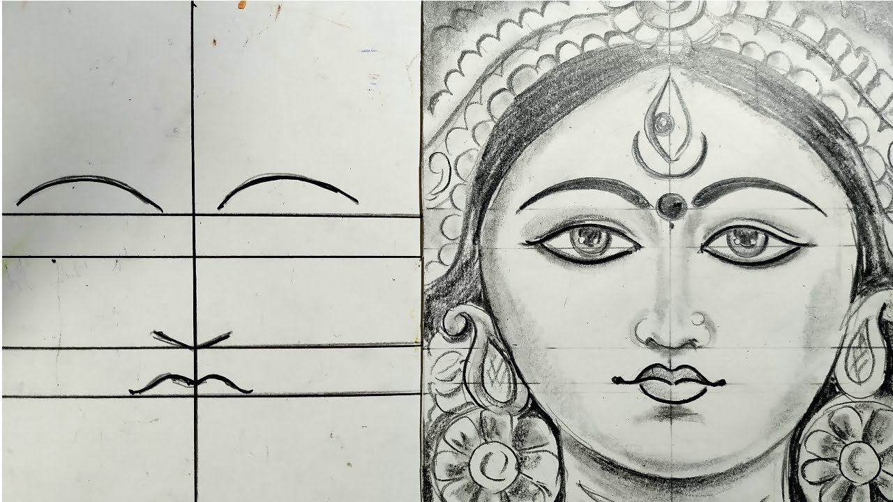pencil skech durga maa drawing,how to draw durga devi step by step,maadurga fsce drawing