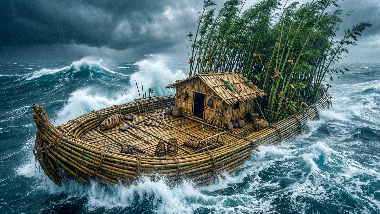 40 Days to Build a Bamboo House on Water with a Water Slide Using Only Basic Tools