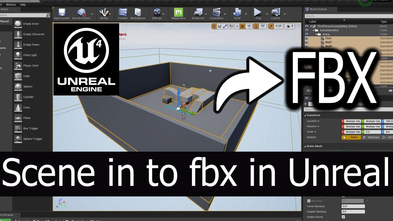 Unreal Scene export as a fbx\ Unreal whole scene in to fbx\how to export scene as a single fbx