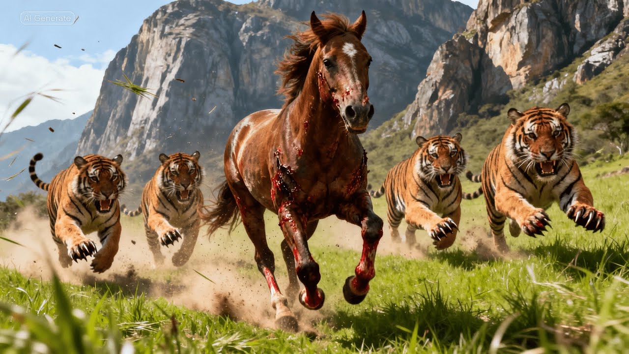 A Beautiful Horse Hunted by Hungry cougars  | RDR2 Wildlife Survival Cinematic 15
