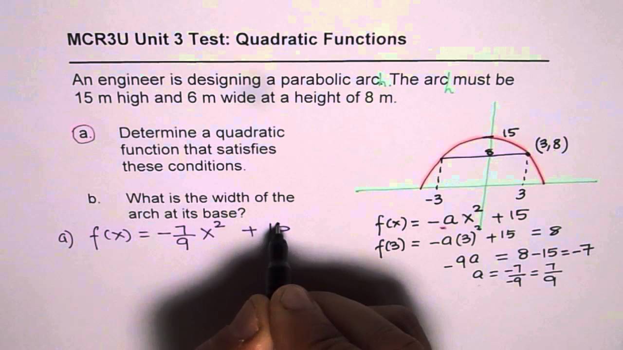 Quadratic Equation For Parabolic Arch With Maximum Height and Width