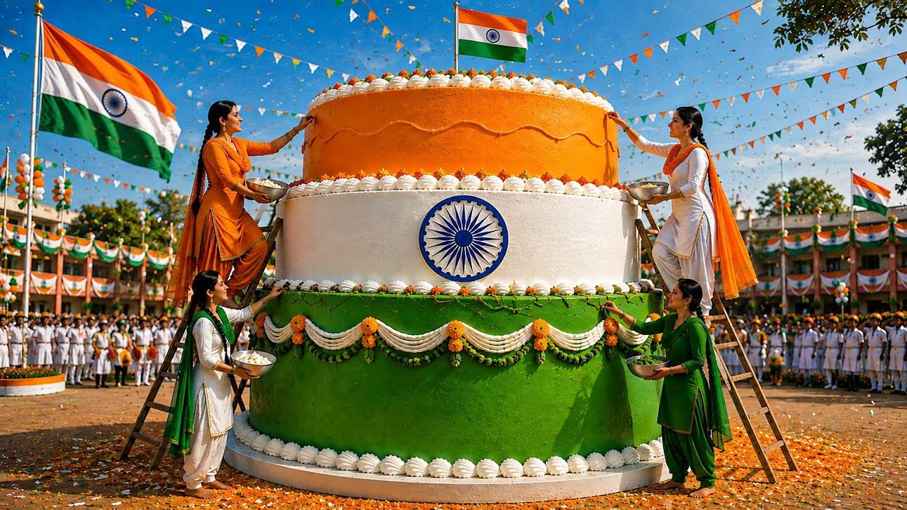 🇮🇳 4 Sisters Built a GIANT 50-Foot TIRANGA CAKE for Independence Day! 😱🎂 | 15 August Special