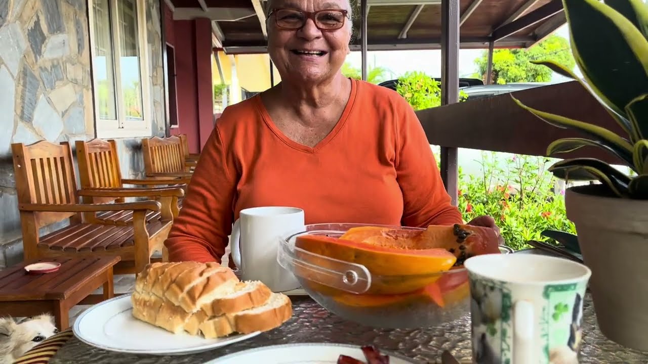 Mama Lou making breakfast on birthday #1