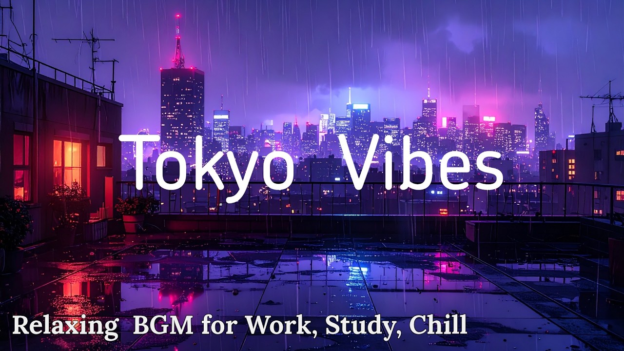 Rainy City Rooftop Lofi - Study & Work - 1 Hour - Rain Ambience