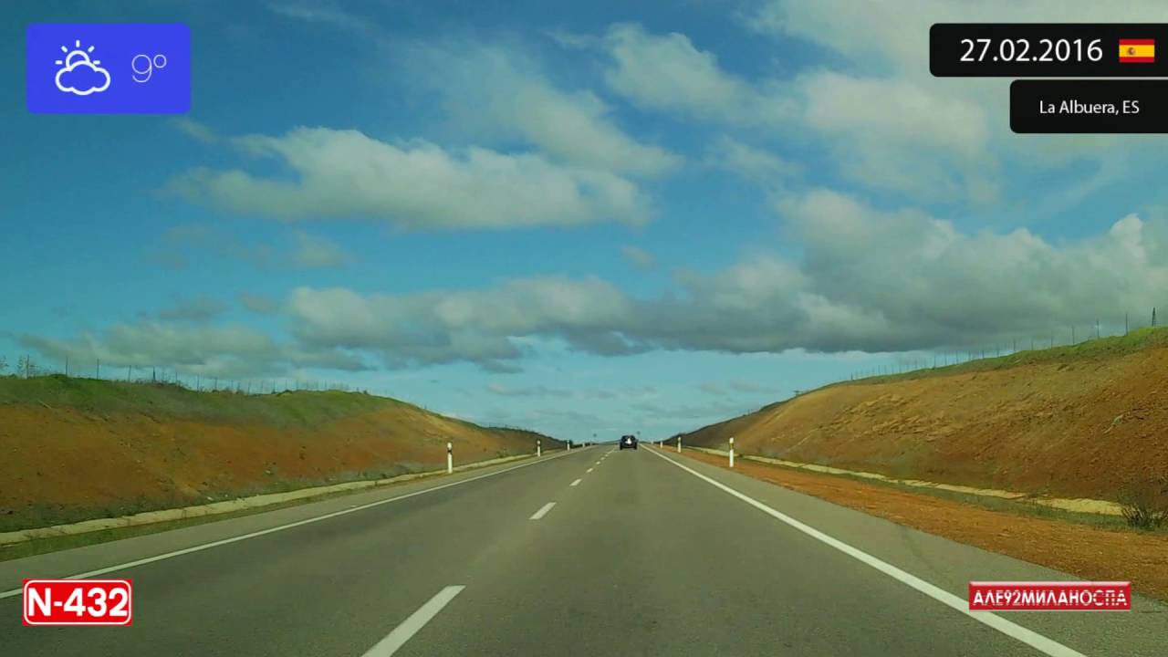 Driving through Extremadura (Spain) from Zafra to Badajoz 27.02.2016 Timelapse x4