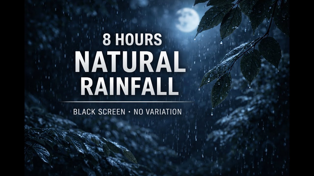 8 Hours Natural Rainfall &ndash; Black Screen, No Variation | Still Night Audio