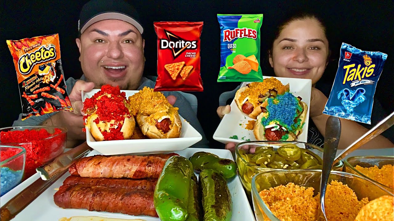 Trying 4 Different Sonora Hotdogs w/ My Niece • Hot Cheetos • Doritos • Queso Ruffles • Blue Takis