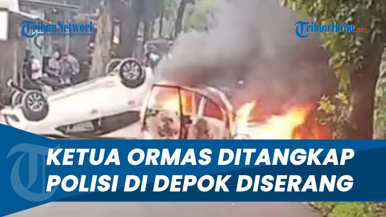 TERLANJUR GERAM! Massa Tak Terima Ketua Ormas di Depok Ditangkap, Mobil Polisi Langsung Dibakar