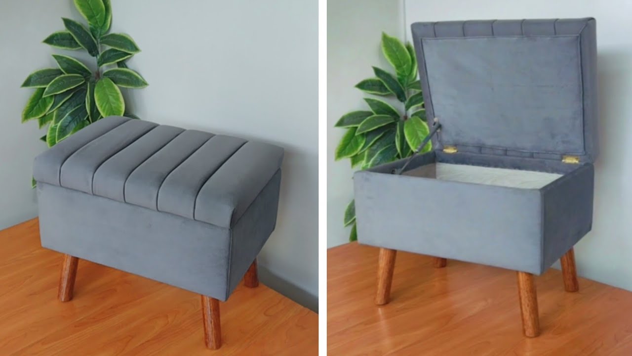 Como hacer PUFF BAÚL / Tapizado diseño lineal Facil. 🛋️