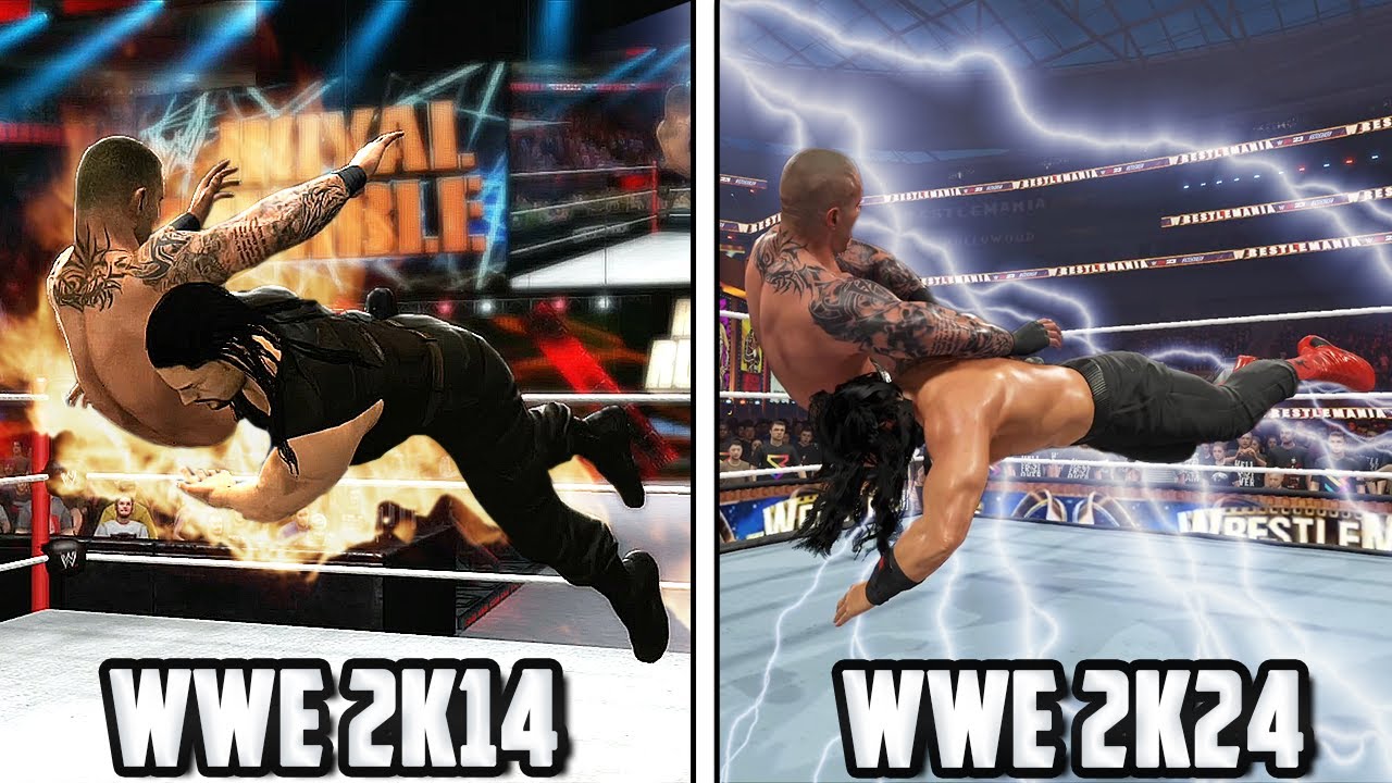 WWE 2K24: Roman Reigns Spear Evolution in WWE Games !!! (WWE 2K14 - WWE 2K24)