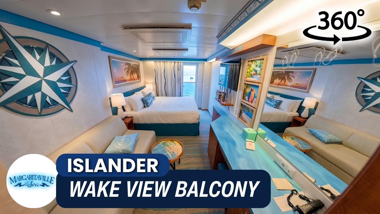 Каюта Margaritaville at Sea Islander Wake View Balcony Cabin 8270 | Обзорная экскурсия по каюте 360°